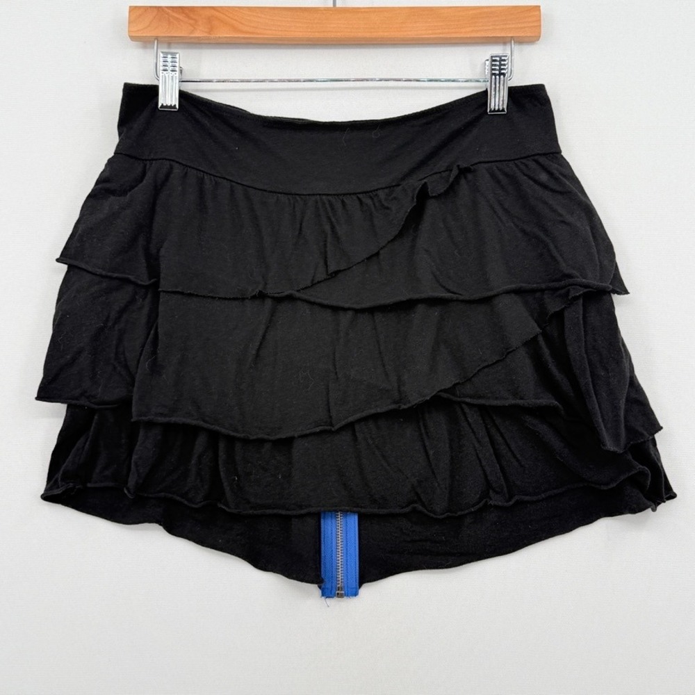 Roxy Ruffle Mini Skirt Womens Small Black Tiered Goth Grunge Skater Y2K Edgy